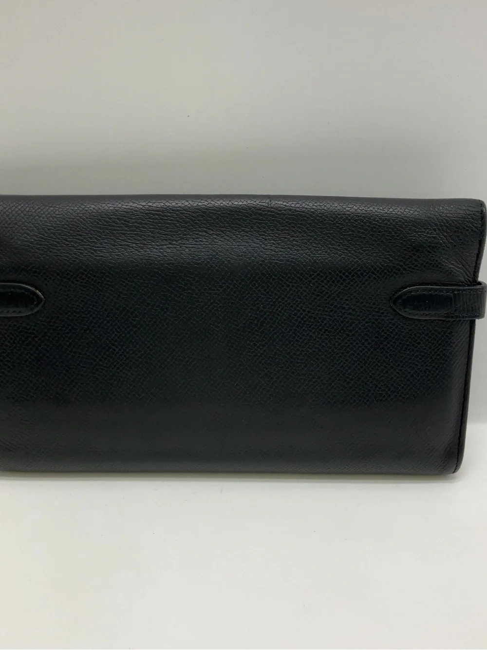 Hermes Black Leather Kelly Cut Clutch with Gold Hardware